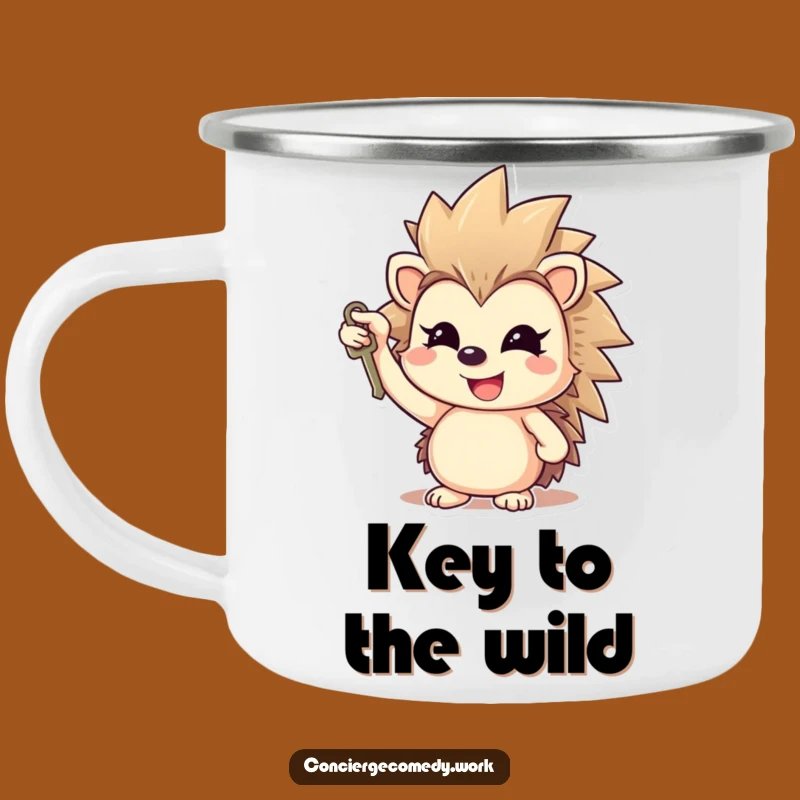 Funny Cheerful Hedgehog Camping Mug, Adventure Key Cup, Perfect Funny Gift