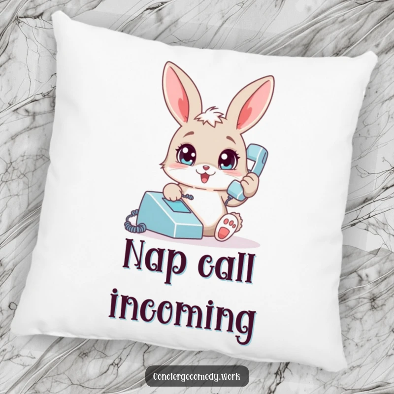 Funny bunny pillow, soft cushion with a playful rabbit on the phone, adding humor and comfort, great gift.