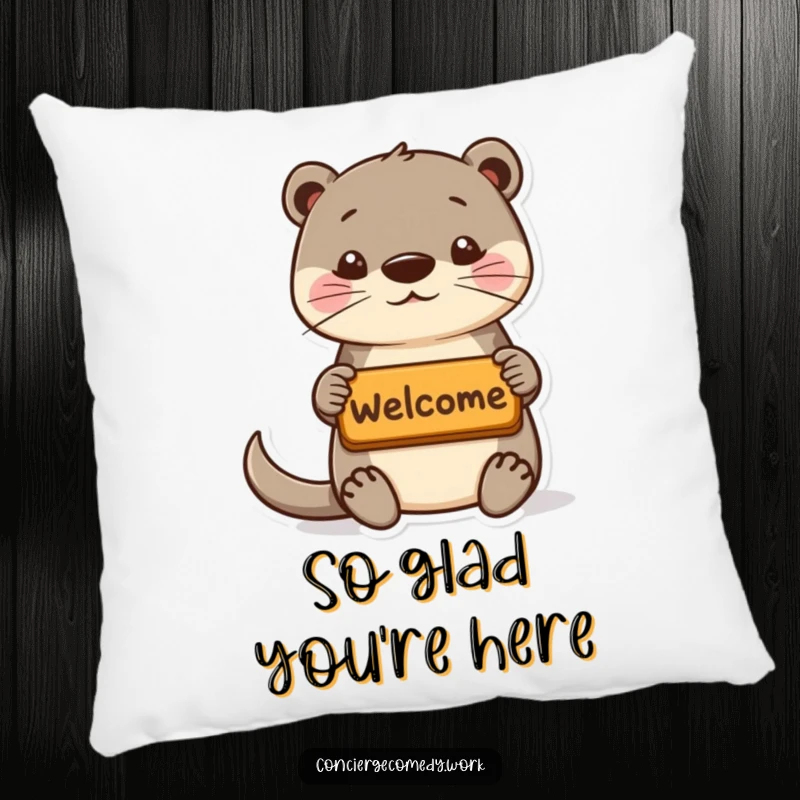 Funny playful otter pillow offering a welcome mat, perky ears, soft and welcoming decorative item.