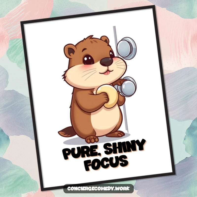 Funny Digital Art: A busy beaver with a focused gaze polishes a shiny doorknob, ready for display.