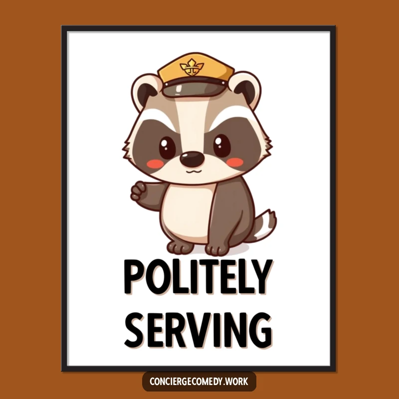 Funny Determined Badger Uniform Hat Digital Art - Polite Character Print