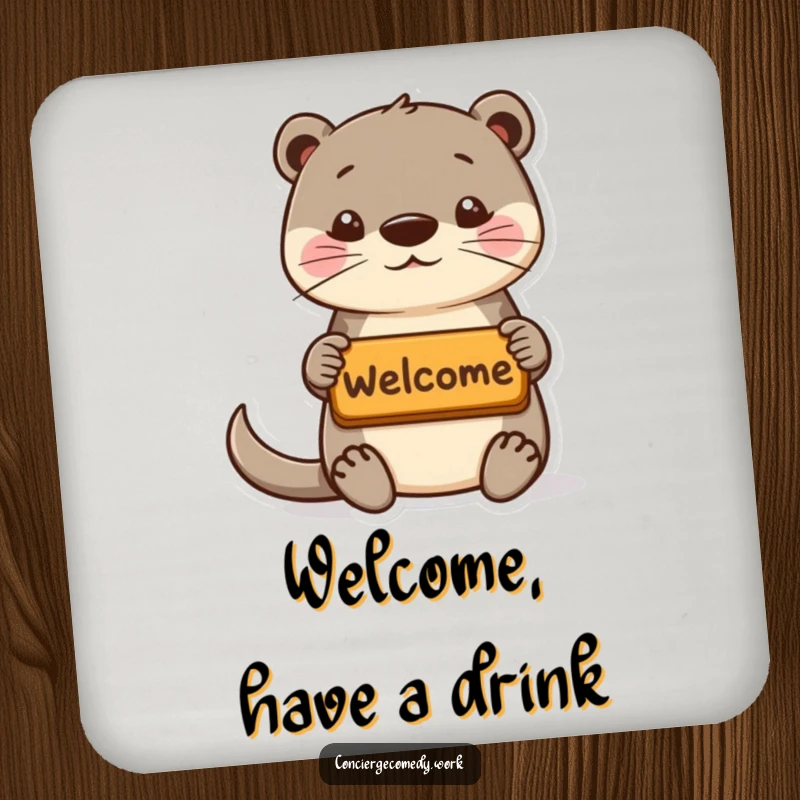 Funny playful otter drink coaster offering a welcome mat, perky ears, a protective and amusing accessory.