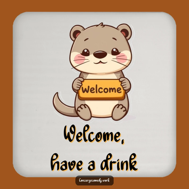 Funny Playful Otter Drink Coaster, Welcome Decor, Hilarious Gift Set