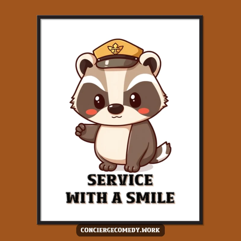 Funny Determined Badger Uniform Hat Poster - Polite Character Wall Art