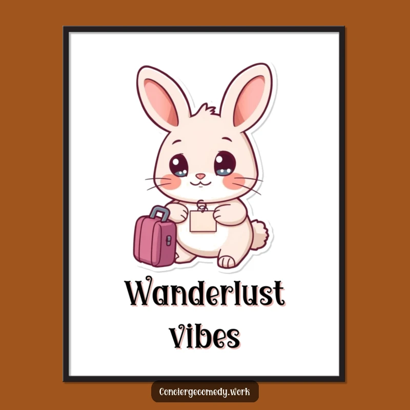 Funny Friendly Rabbit Poster, Whimsical Travel Art, Hilarious Adventure Decor