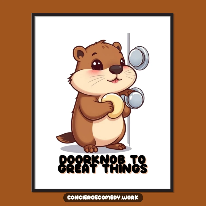Funny Free Printable Wall Art: Beaver Polishing Doorknob, Downloadable Art