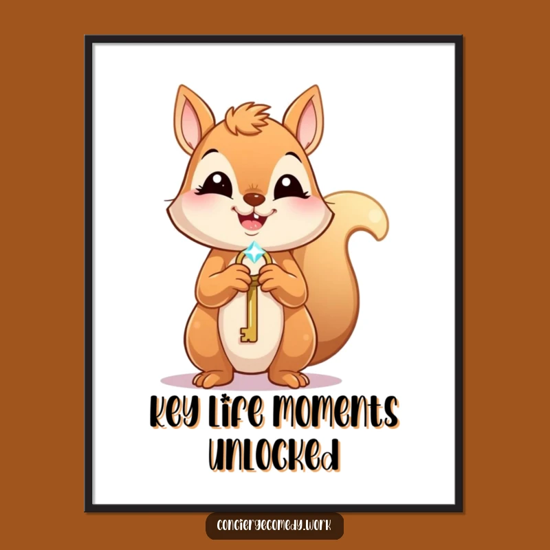 Funny Free Printable Wall Art: Joyful Squirrel With Key, Downloadable Art