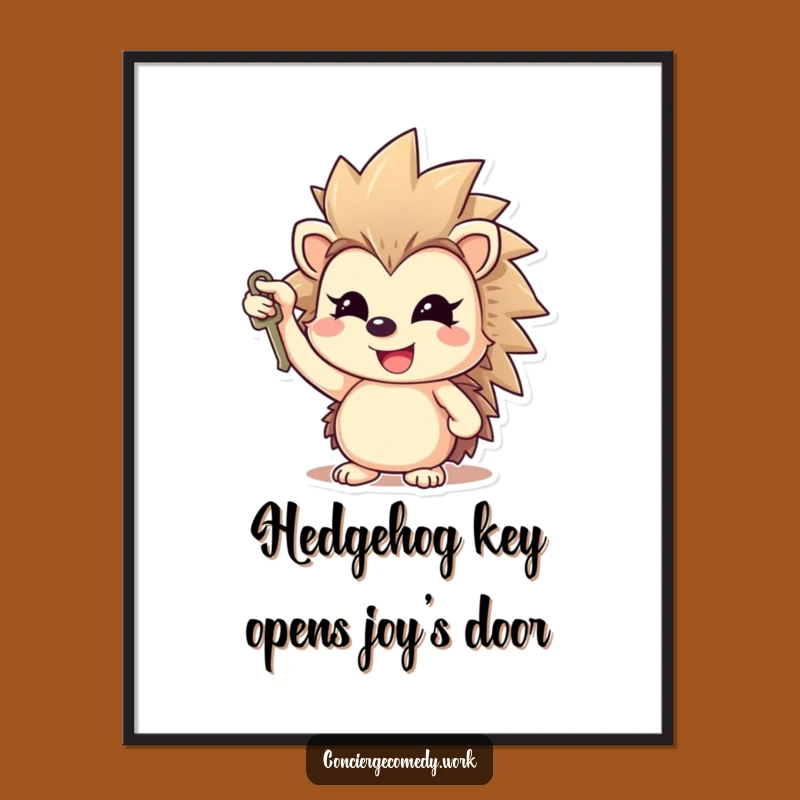 Funny Free Printable Wall Art: Cheerful Hedgehog Key Master Downloadable Gift!