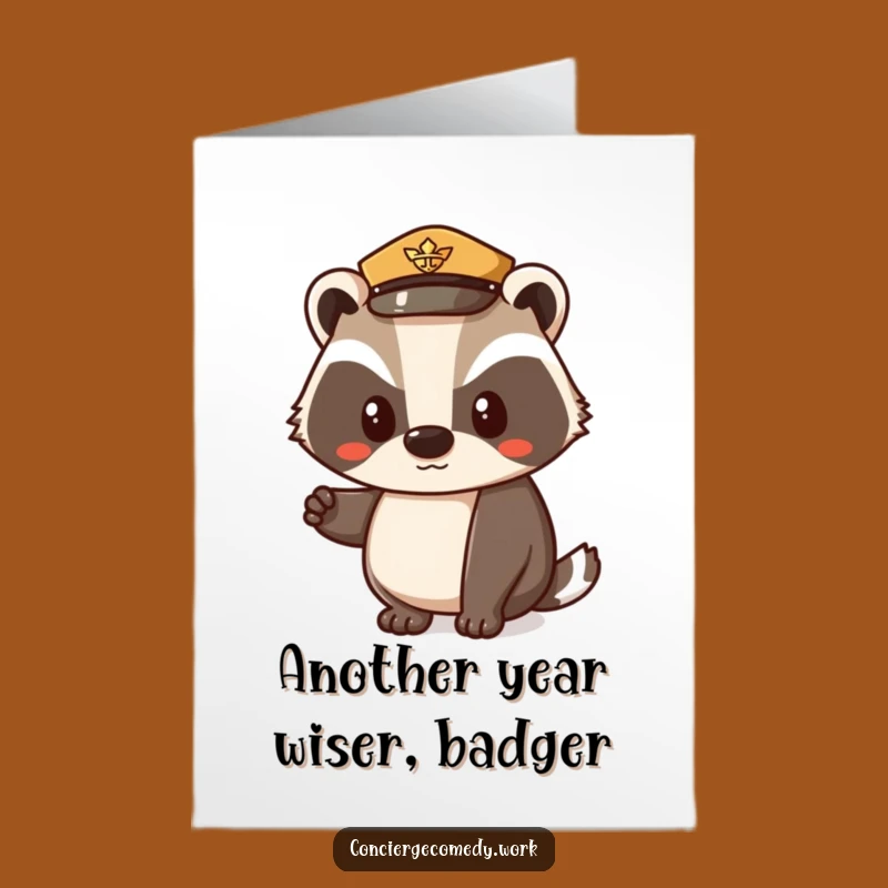 Free Printable Badger Birthday Card: Polite Uniform Hat Nod Funny Downloadable Gift