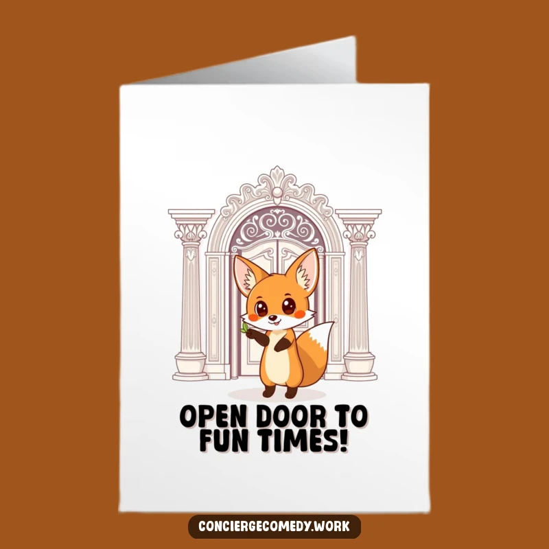 Free Printable Birthday Card: Fox At Doorway, Funny Downloadable Gift