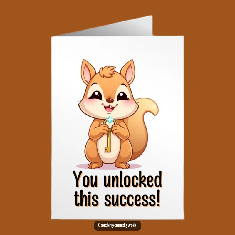 Free Printable Congrats Card: Happy Squirrel With Key, Funny Downloadable Gift