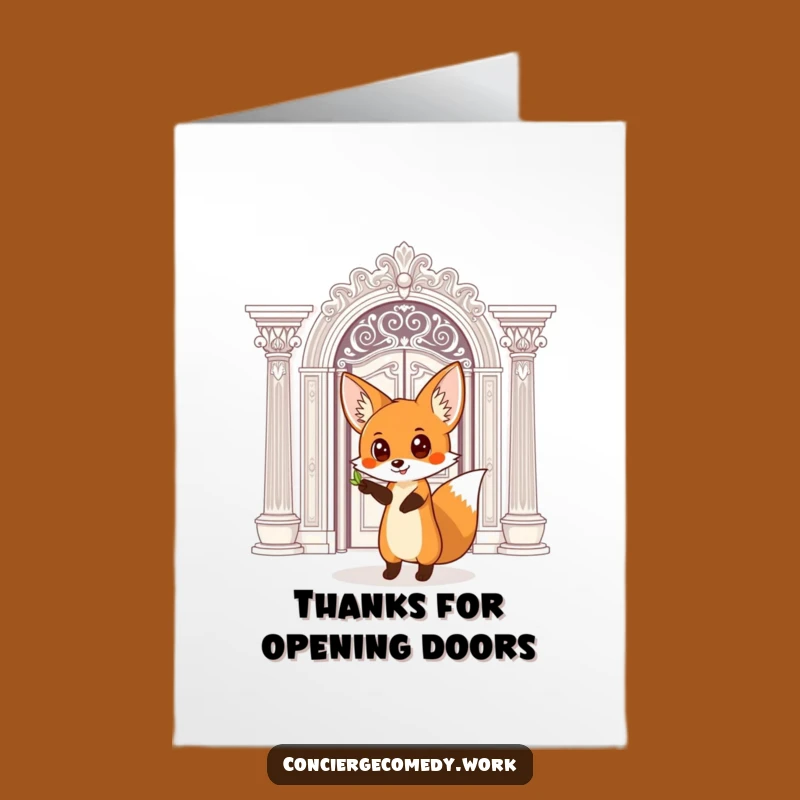 Free Printable Thank You Card: Fox At Doorway, Funny Downloadable Gift