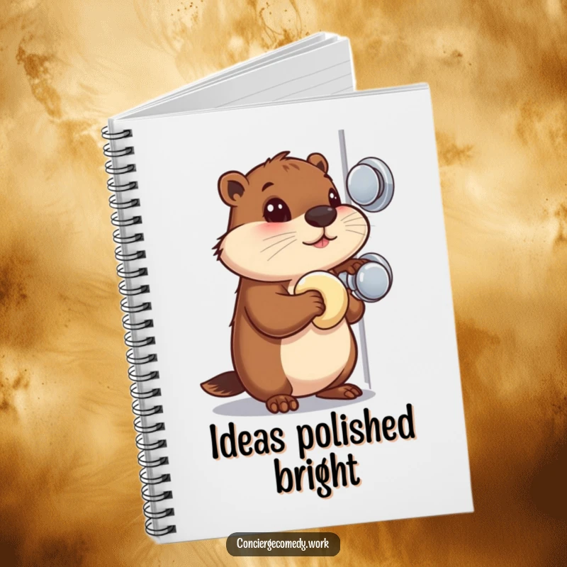 Funny Notebook: A busy beaver with a focused gaze polishes a shiny doorknob, ready for your notes.