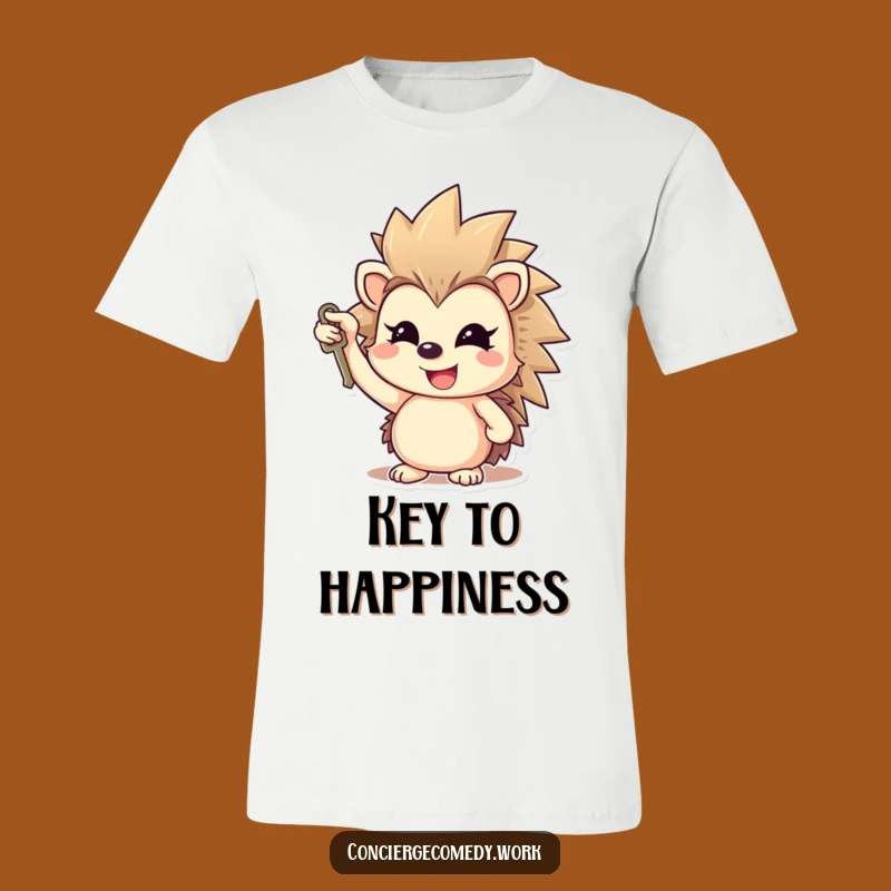 Funny Cheerful Hedgehog T-Shirt, Optimistic Key Graphic Tee, Great Gift
